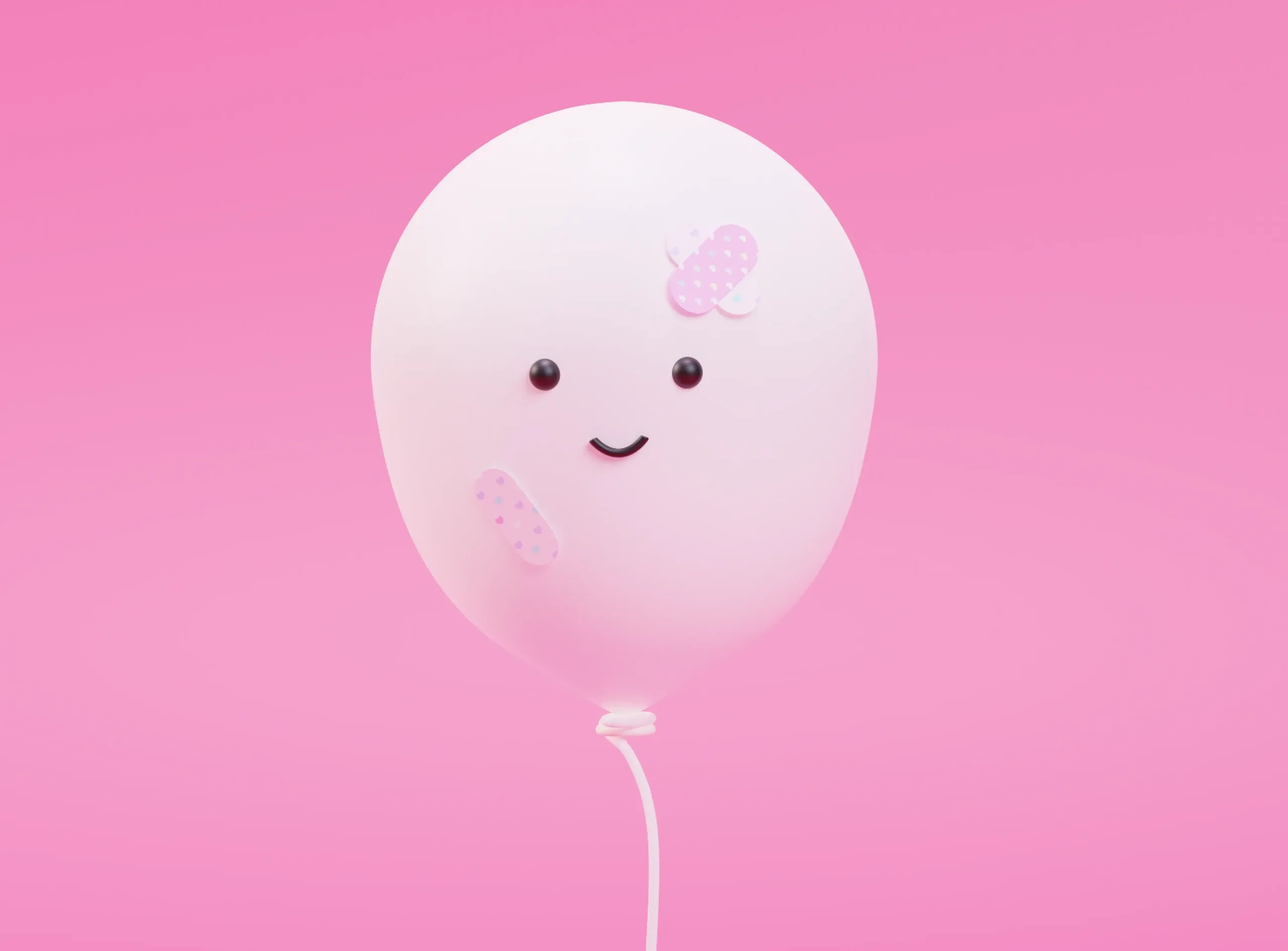 Shot — A balloon with a face, held on a white string