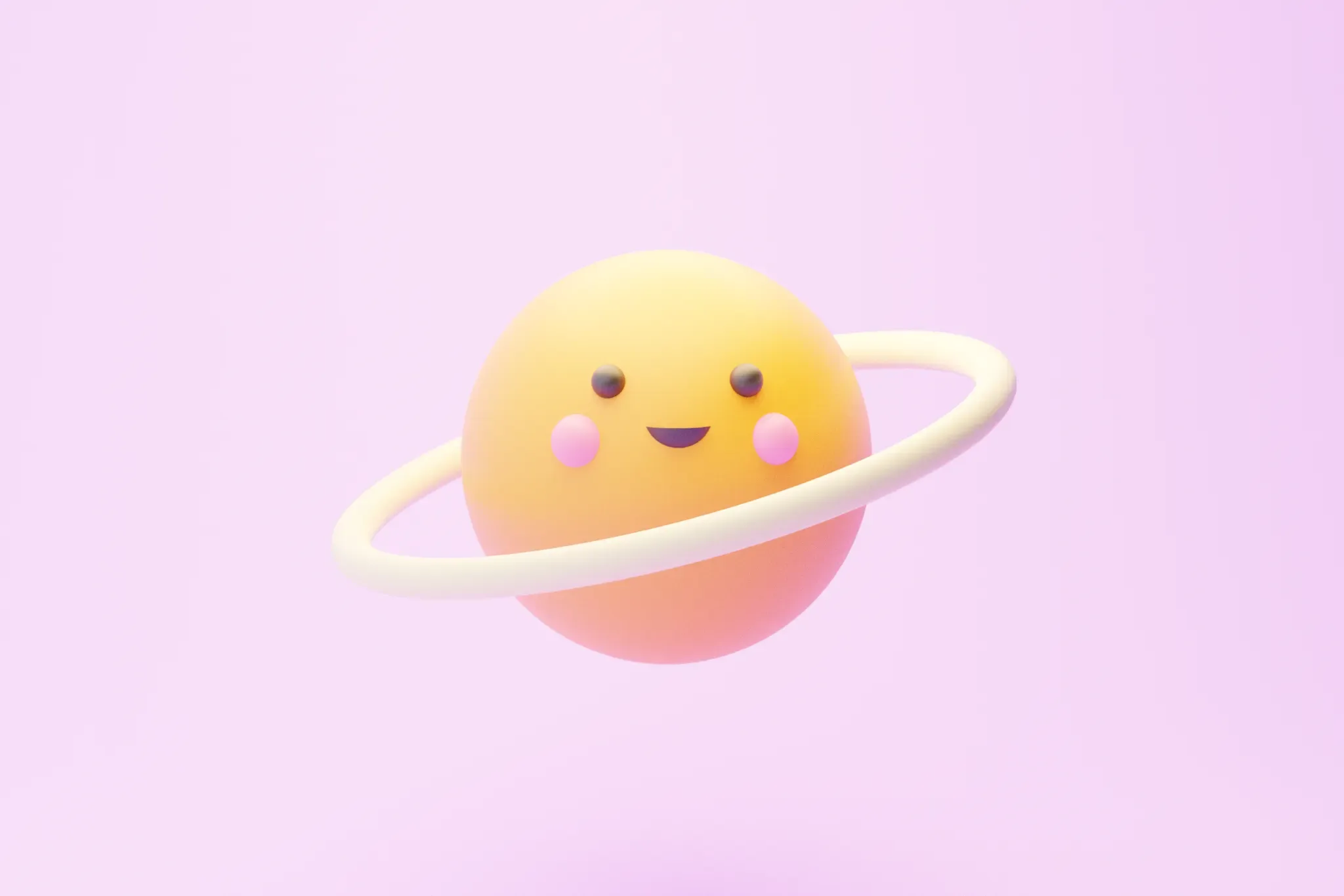 Shot — A smiling ringed planet on pink